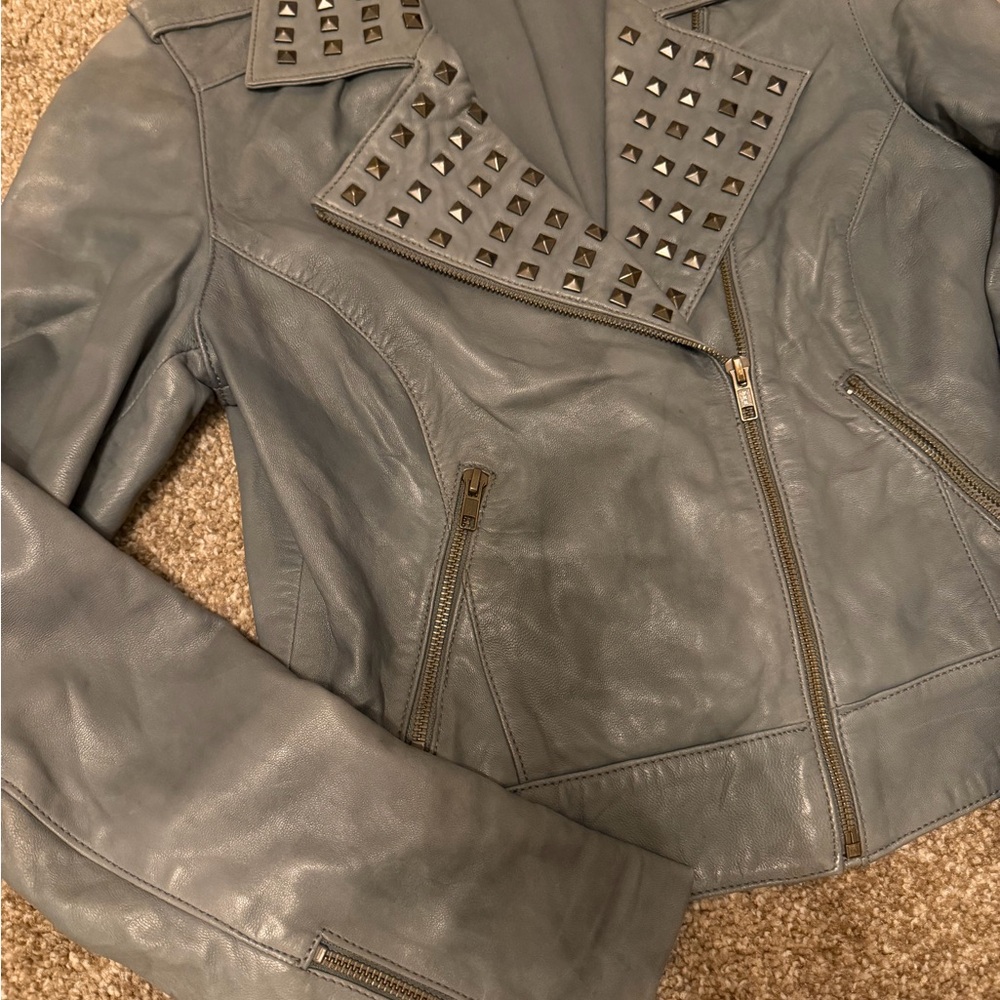 Trouve Studded Leather Jacket in Gray